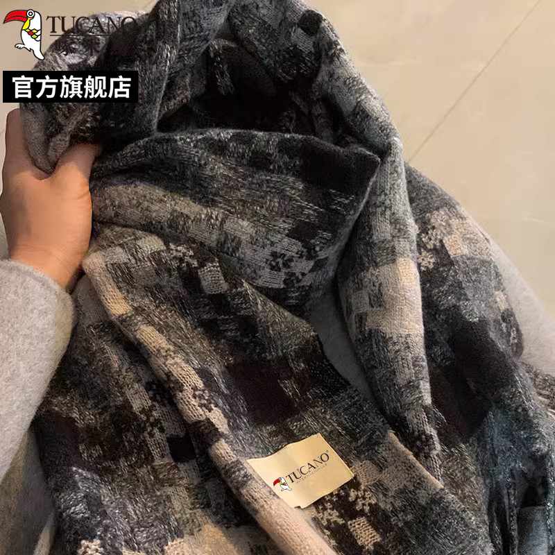 啄木鸟2024冬新款复古格纹围巾女冬季保暖百搭情侣氛围感围脖学生高清大图