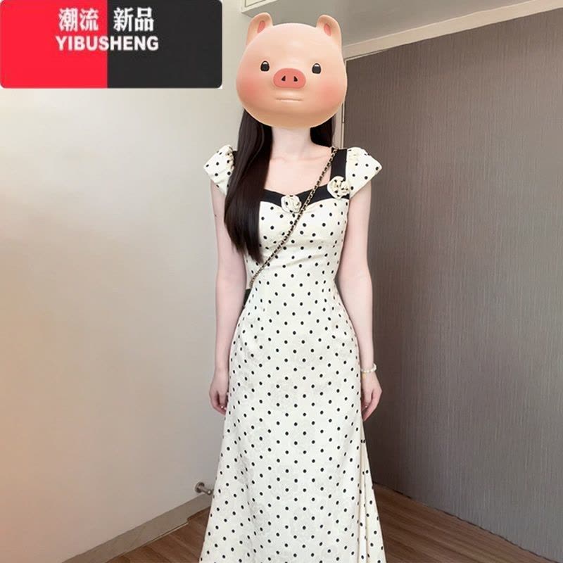 YIBUSHENG法式白色波点连衣裙女季2024新款小个子气质收腰鱼尾长裙高级感图片