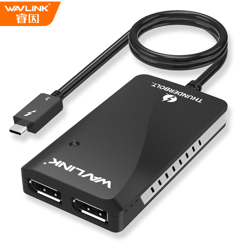 睿因(Wavlink)WS-UTA01D 雷电3转双DP转换器4K/5k分屏器高清扩屏thunderbolt3接口扩展坞