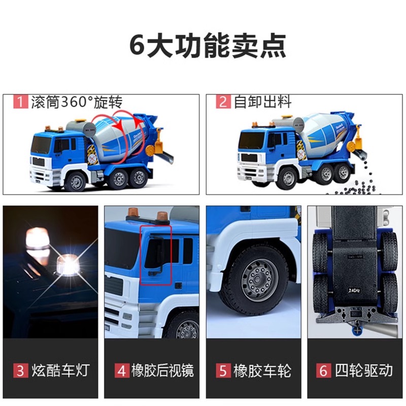 双鹰超大号儿童水泥搅拌车玩具可出料混凝土罐工程车遥控汽车1663高清大图