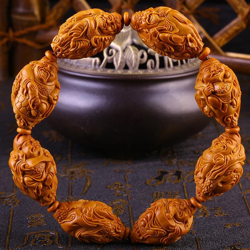 骑兽财神宋水官橄榄核雕手串