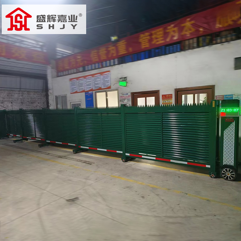 盛辉嘉业电动迷彩伸缩大门铝合金智能遥控平移直线门分段无轨伸缩大门折叠门定制高清大图