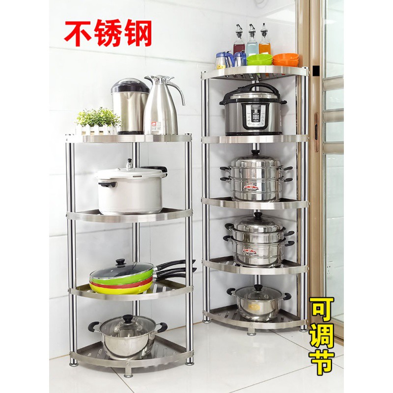 特厚304不锈钢厨房三角置物架转角架放锅架子收纳用品落地多层收纳层架 三维工匠高清大图