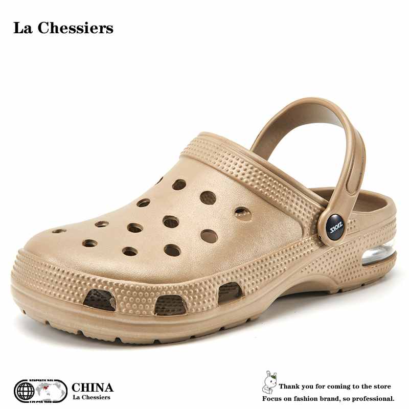 La Chessiers洞洞鞋男休闲两穿凉鞋防滑包头拖鞋夏季新品外穿家居潮流男士气垫凉拖 卡其 41码
