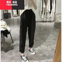 YIBUSHENG亚麻九分裤女季大码口袋休闲裤宽松显瘦阔腿裤松紧腰棉麻哈伦裤