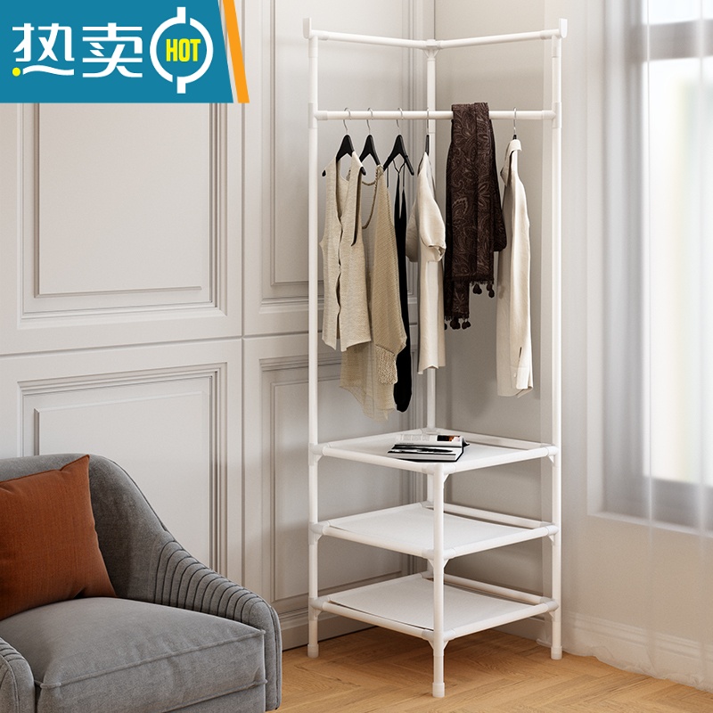 敬平墙角简易衣帽架晾衣架落地卧室内床头置物转角挂收纳隔夜衣服架子 2层黑高清大图