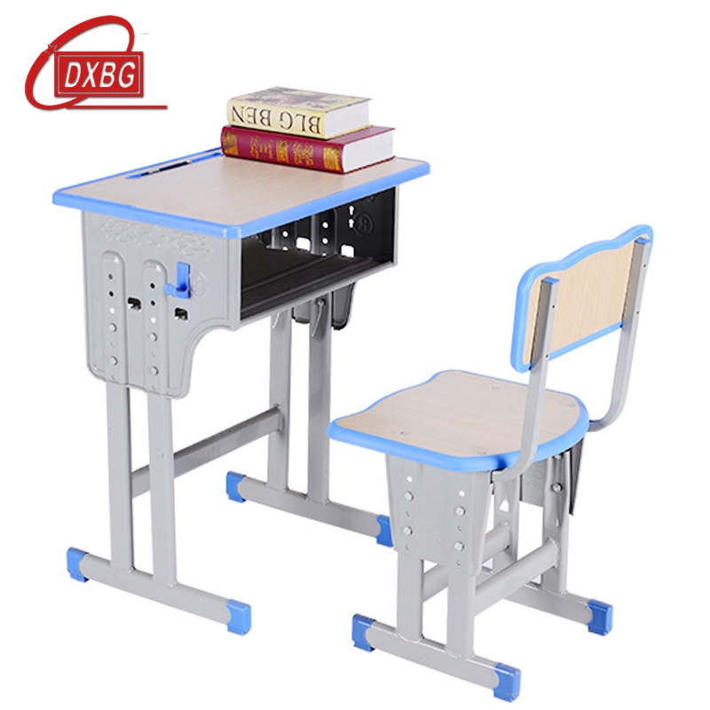 DXBG中小学生课桌椅学校培训班辅导班课桌升降儿童书桌学习课桌椅套装【工厂现做 7天内发货】 单人包边双柱双联靠背款