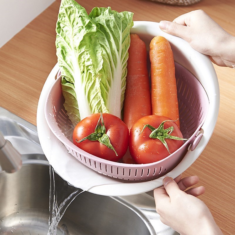 奥丽思aolisi沥水篮双层双层沥水篮可旋转沥水篮多功能果蔬沥水篮淘米