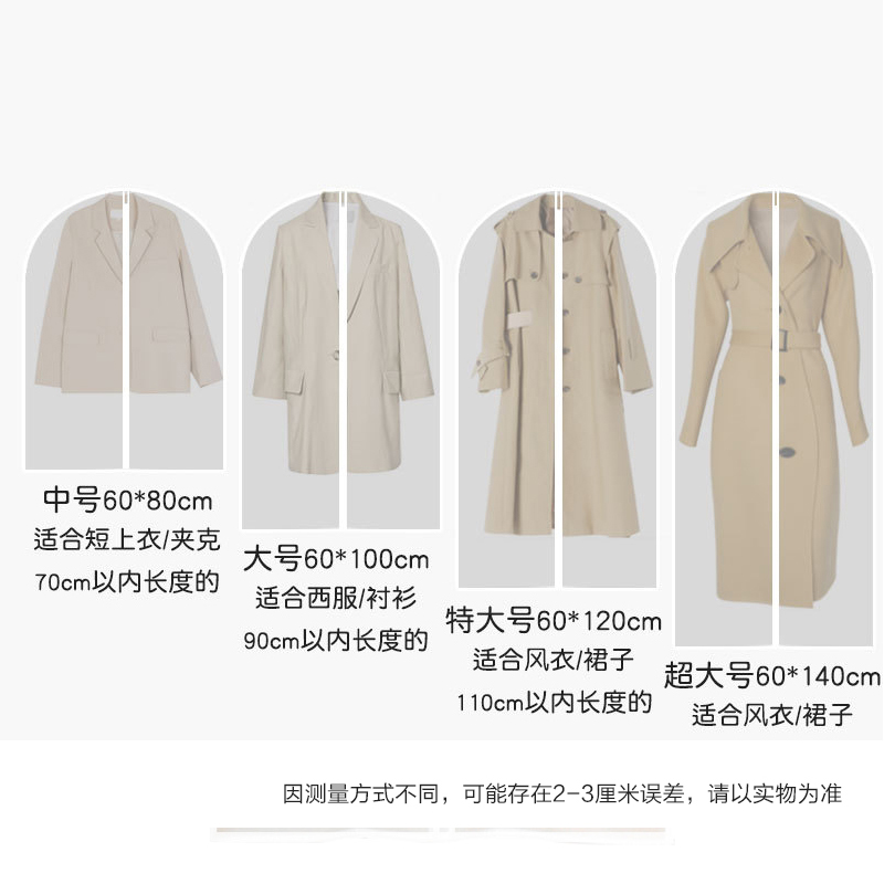 壹志衣服防尘罩家用防水透明大衣西装套收纳衣物西服挂衣袋防尘收纳袋羽绒服防尘套袋拉链全包可水洗高清大图