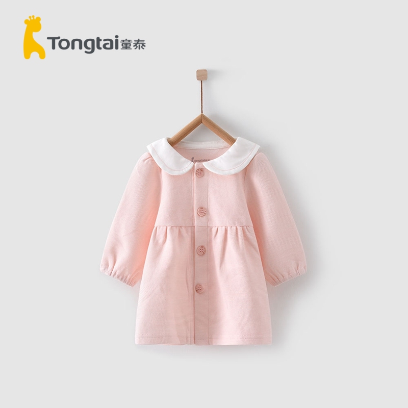 童泰(TONGTAI)2021年春秋新款5月-2岁婴幼儿潮萌女宝宝翻领对开扣上衣婴童裙衫儿童裙子