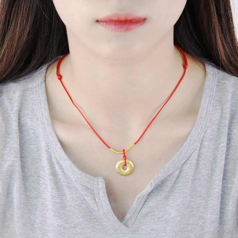 黄金吊坠男女款3d硬金祥云平安扣项坠足金心经转运珠情侣挂坠足金