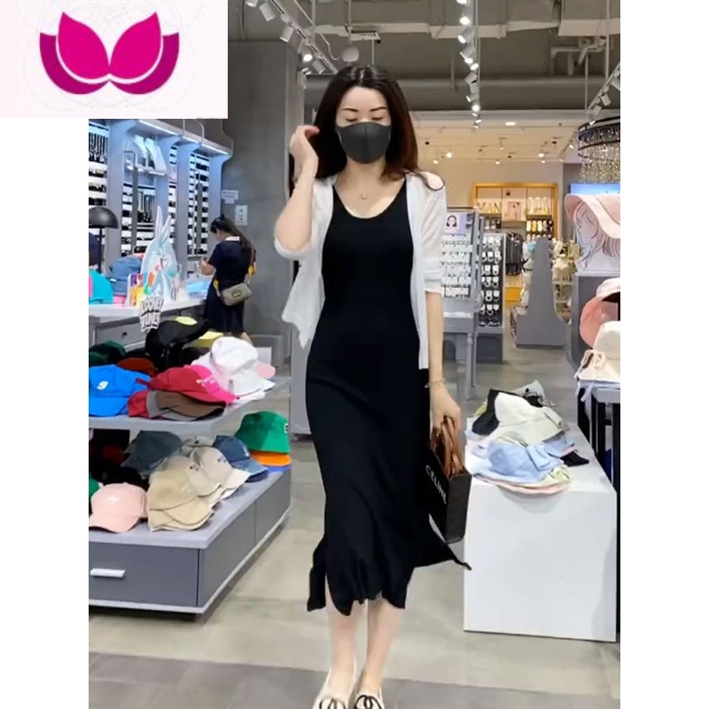 七斓冰丝薄款开衫针织吊带裙套装女2023新款显瘦气质减龄连衣织减 L110-125斤 白色套装