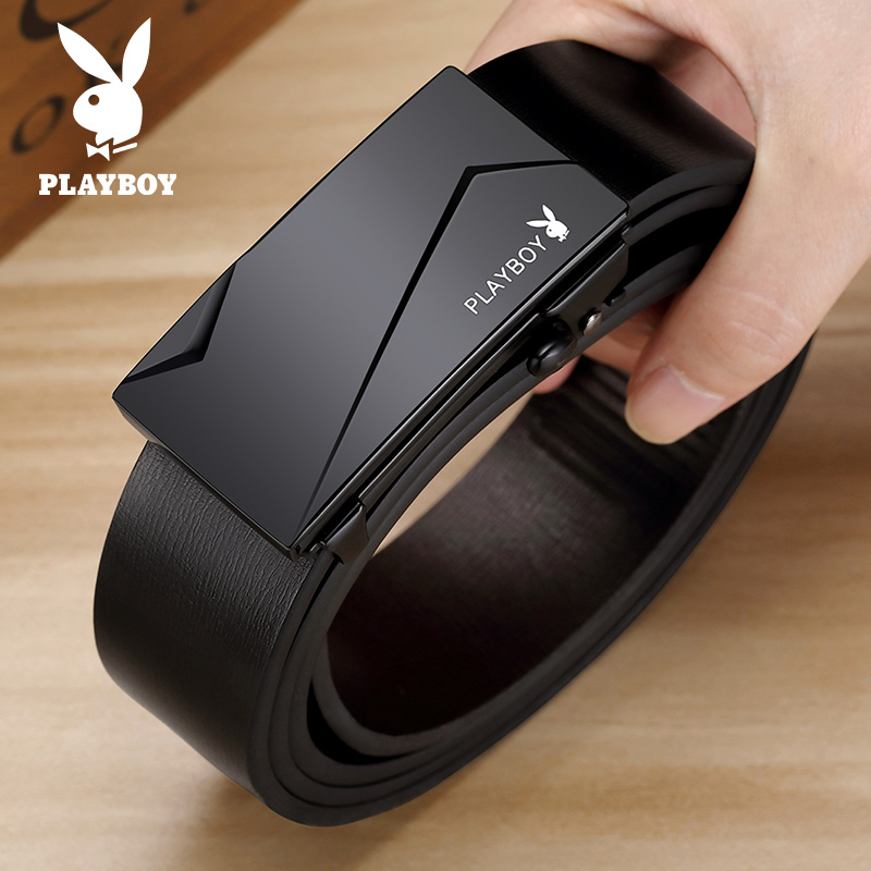 花花公子男士皮带真皮2025新款内穿无牙自动扣休闲腰带内扣式裤皮高清大图