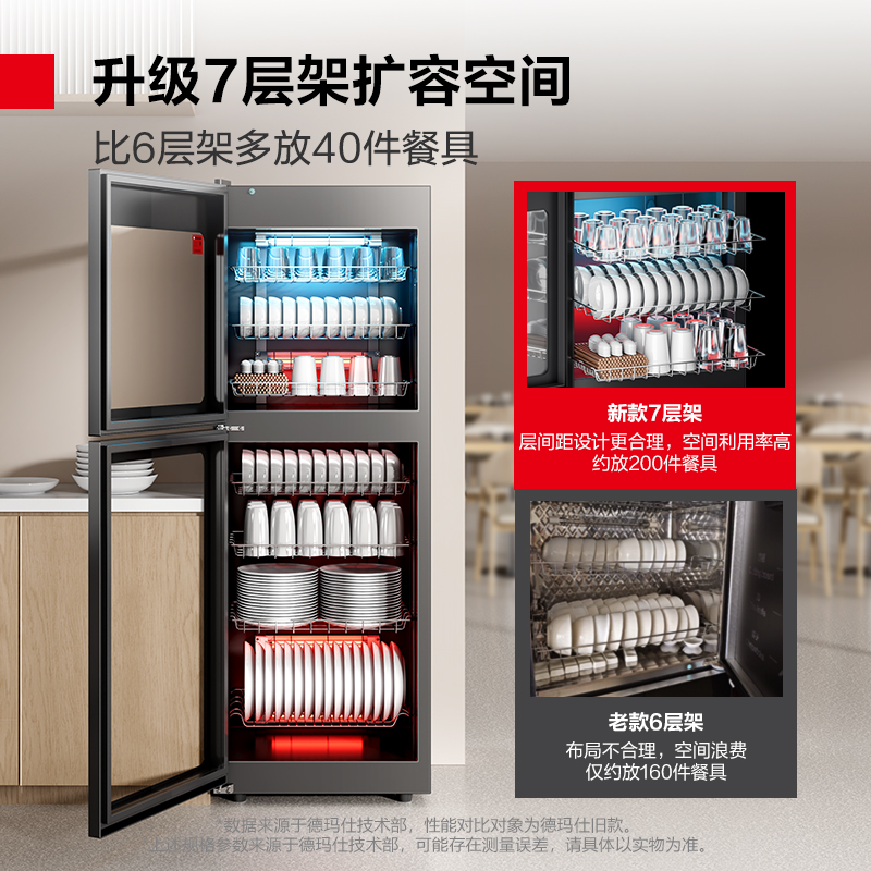 德玛仕DEMASHI商用消毒柜立式中温消毒碗柜家用小型台式碗筷奶瓶厨房茶杯柜 XDZ380-H2A高清大图