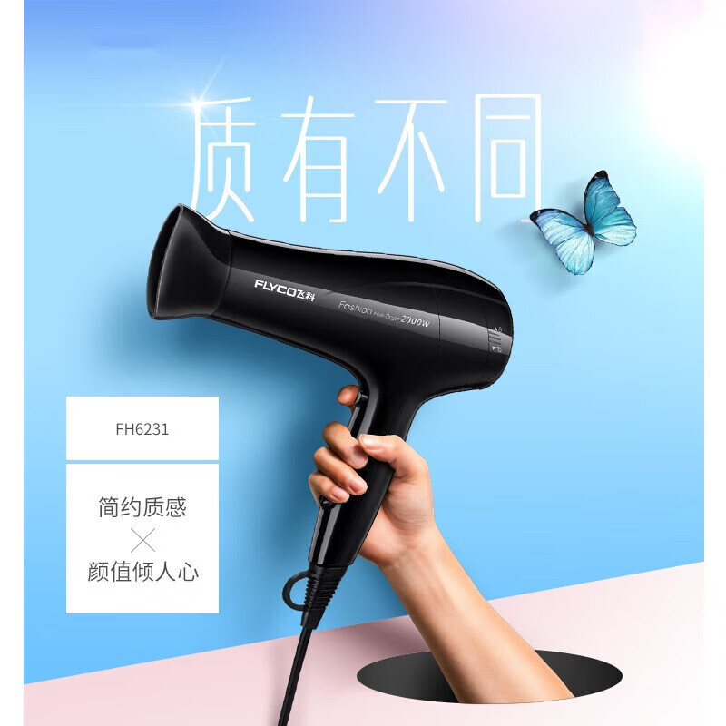 飞科(FLYCO)电吹风FH6231黑色家用大功率吹风筒旅行负离子吹风机冷热风理发店发廊可折叠低调高清大图