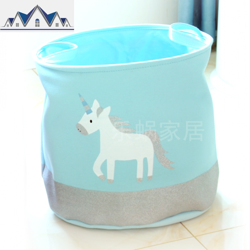 儿童玩具收纳桶布艺可折叠卡通收纳箱宝宝衣服收纳筐杂物收纳篮 三维工匠 蓝色独角兽直径40*33高40