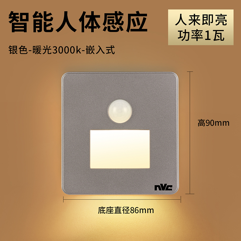 雷士照明人体感应智能LED小夜灯地脚灯86切入式追光过道走廊灯 【人体感应款】地脚灯-灰色