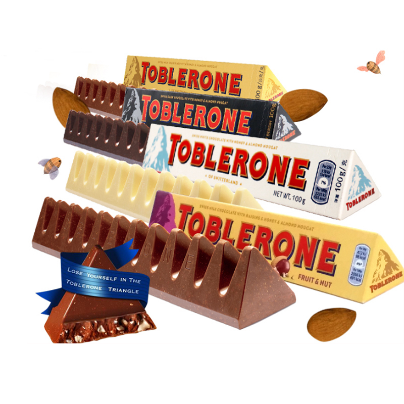 瑞士进口toblerone三角巧克力含巴旦木蜂蜜牛奶葡萄干白黑巧克力100g