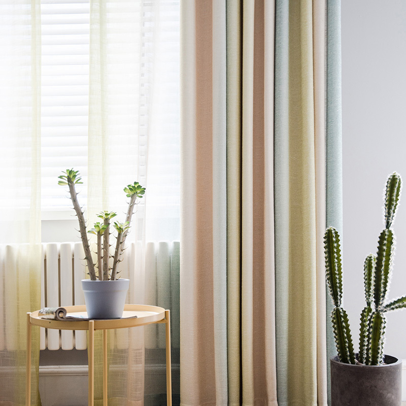 家柏饰(CORATED)北欧风简约现代客厅卧室飘窗地中海定制窗帘遮光条纹棉麻窗帘成品 黄绿渐变-布帘-打孔式 宽2米*高1.8米--1片【可免费改短】