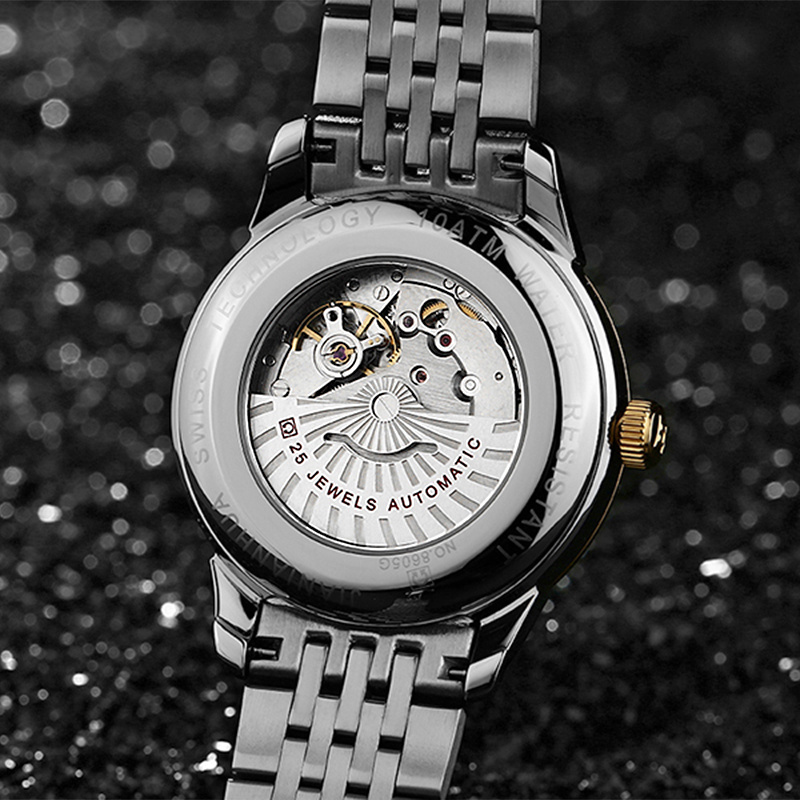 嘉年华CARNIVAL手表商务力洛克系列男士全自动机械表 男休闲时尚复古罗马大三针防水金属双日历男表腕表8605G双历款高清大图