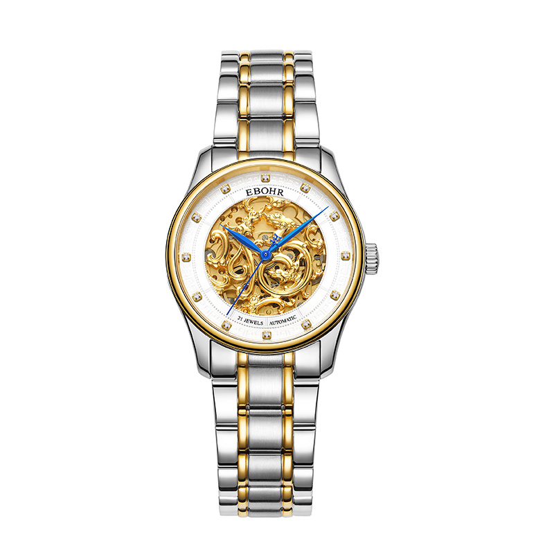 依波(EBOHR)情侣手表男女经典大师系列龙纹镂空全自动机械龙表防水前十名大品牌生日礼物送男女友腕表 龙福金表女51784429