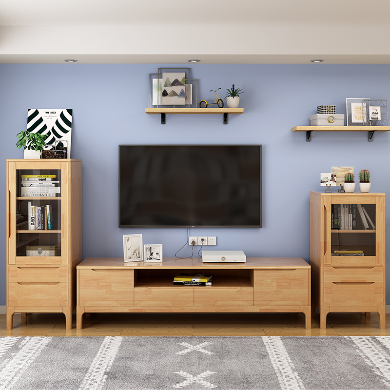 北欧日式简约高低厅柜全实木家用电视机柜茶几卧室客厅全套组合家具