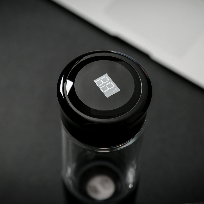常生源 茶水分离杯 双层玻璃杯旋转茶具泡茶水杯温度显示过滤便携杯子 数显黑色