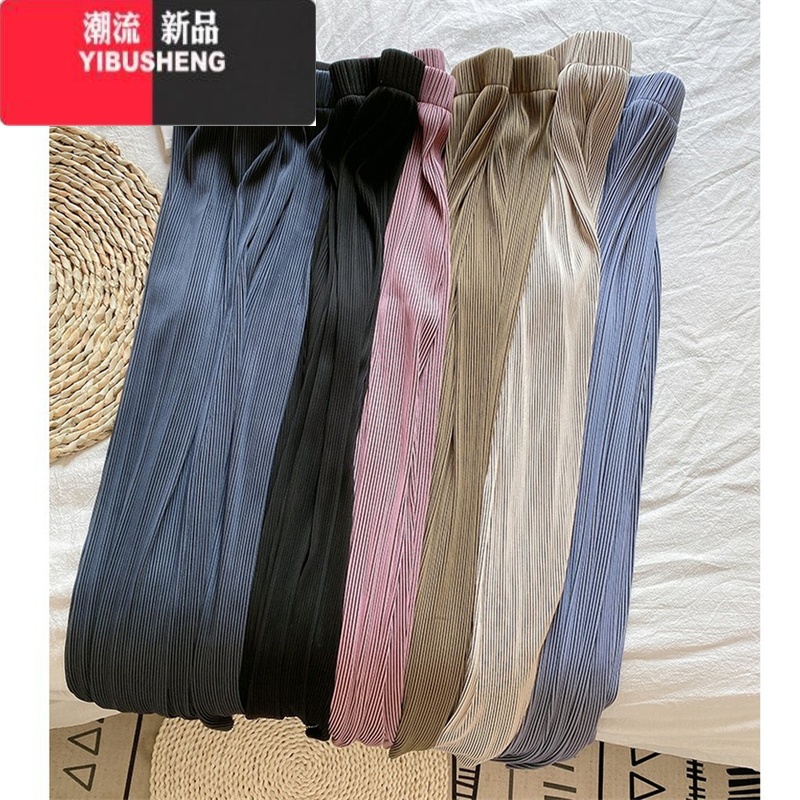 YIBUSHENG肌理感冰丝阔腿裤女早秋直筒宽松休闲裤褶皱高腰休闲凉凉拖地裤子高清大图