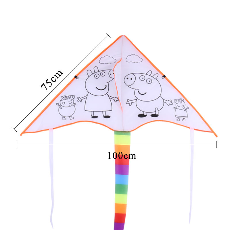 风筝儿童涂鸦空白diy绘画风筝手绘材料包手工制作自制风筝手工风筝教学风筝 加厚小猪+六色颜料+两支笔+50米加粗线+调色