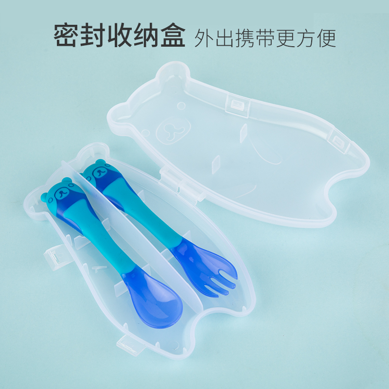 开优米(Kiuimi)儿童硅胶软勺宝弯曲练习叉勺感温儿童餐具婴儿辅食勺 普通款粉色