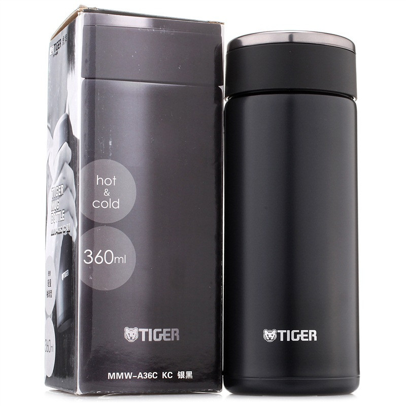 虎牌(tiger)保温杯 水杯杯子 超轻保冷杯 304不锈钢时尚男女真空杯MMW-A36C 360ml 银黑KC