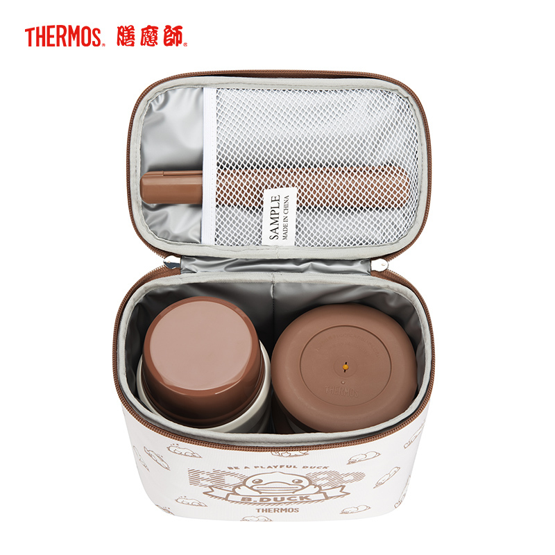 膳魔师(THERMOS)婴童保鲜盒宝宝辅食饭盒不锈钢内胆附带便当袋餐筷便携便当盒 TCLF-520S BDUCK