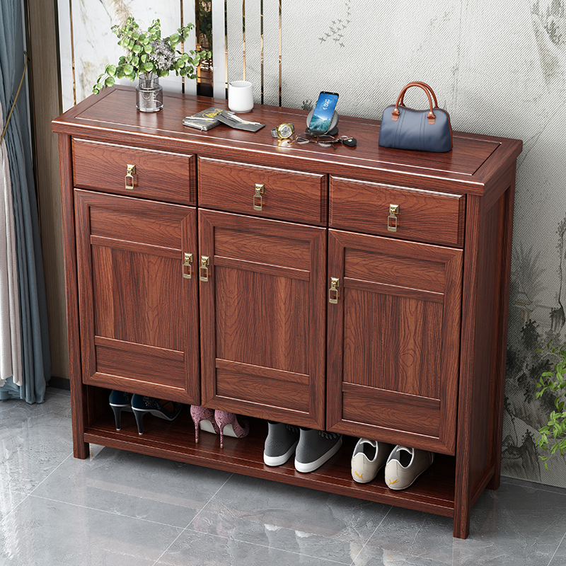 青木川 新中式实木鞋柜收纳柜一体靠墙客厅入户进门口2023新款楼道