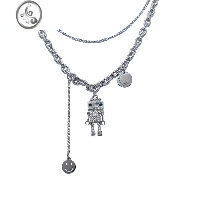 JiMi新款可动机器人项链男女情侣潮ins嘻哈百搭锁骨链卫衣配饰毛衣链图片