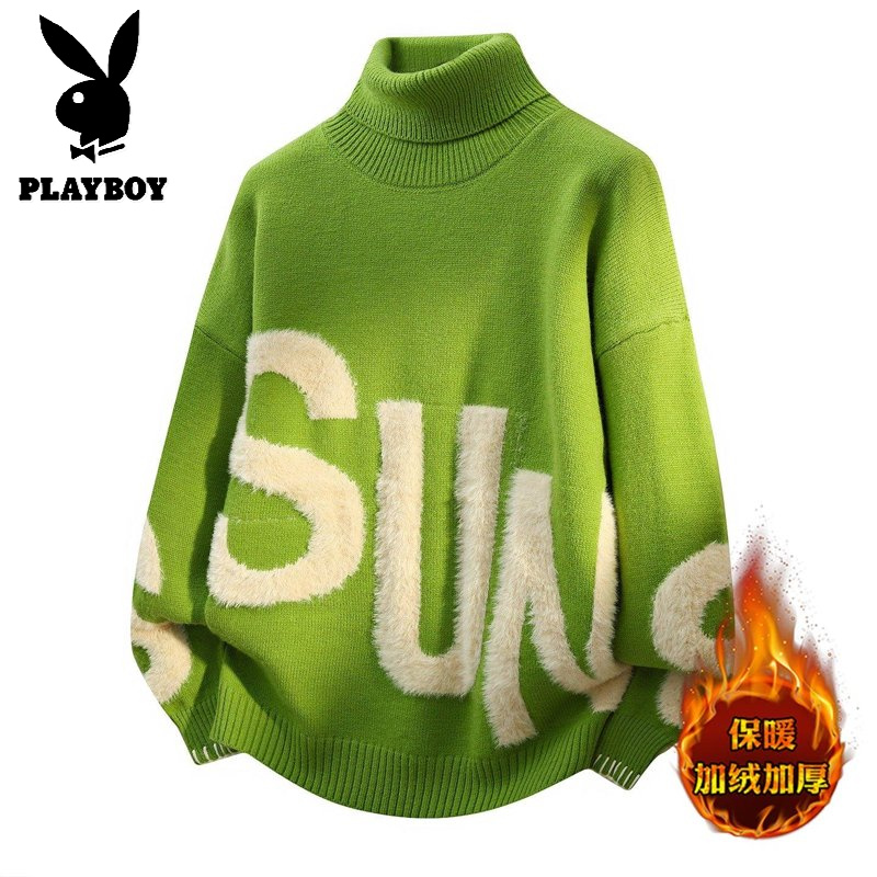 花花公子新款【新款】 2025冬可翻高领领针织毛衣男 群文件11.29 绿色 180