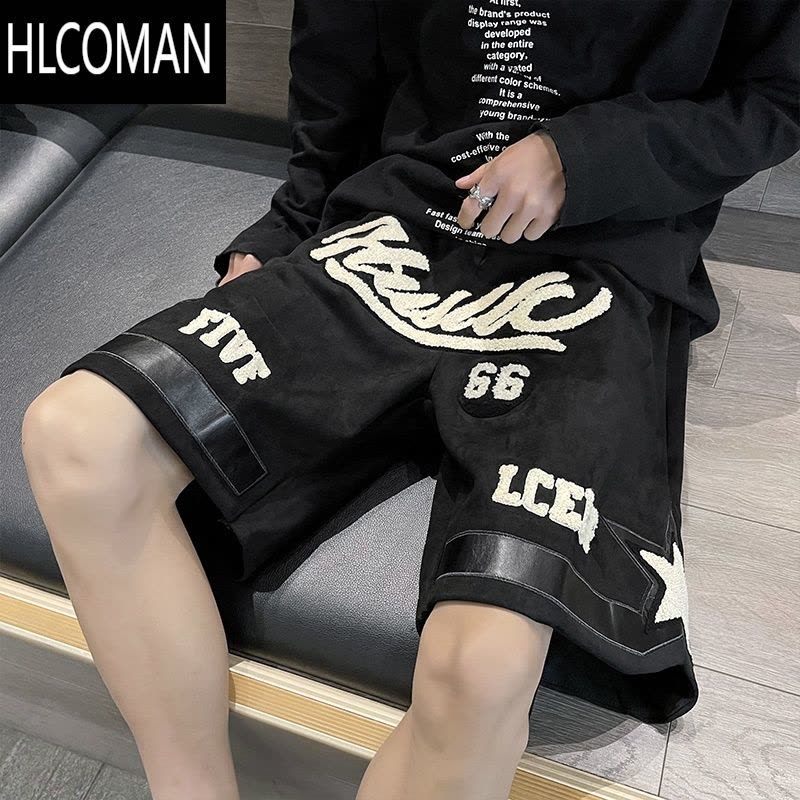 HLCOMAN美式绒短裤男潮牌ins夏季薄款宽松休闲5五分裤子运动中裤图片