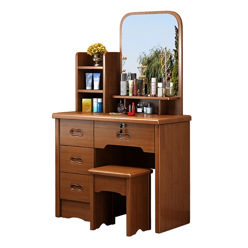 青木川 中式实木梳妆台家用卧室房间现代简约化妆台带化妆镜带锁抽屉多功能储物收纳一体成人化妆桌化妆柜高清大图