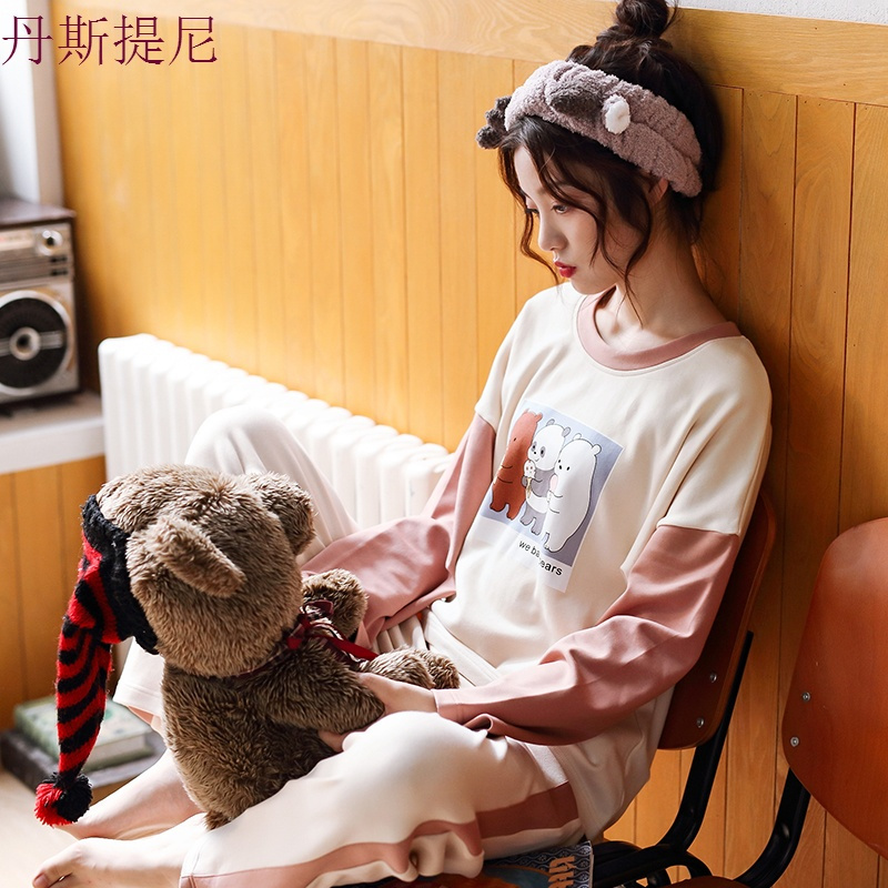 春秋款睡衣女2018新款长袖纯棉冬季家居服韩版宽松可外穿学生宿舍