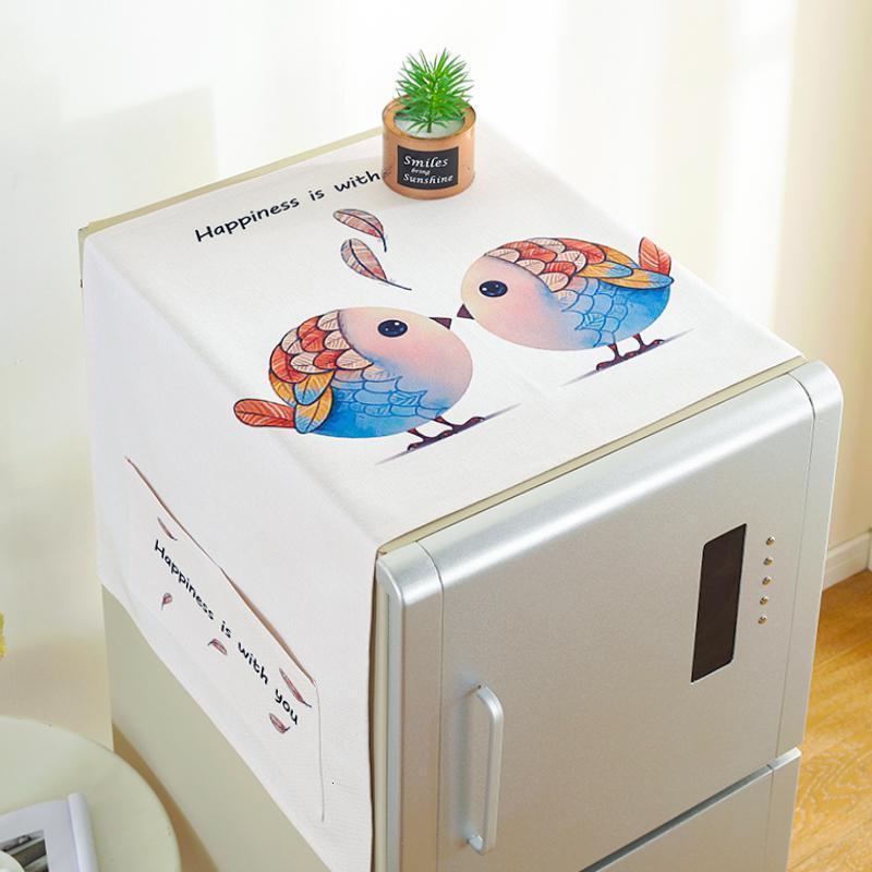 北欧风格滚筒洗衣机罩盖布单开双开冰箱盖巾防尘罩棉麻布艺 爱情鸟 微波炉(35*100cm)