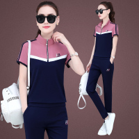 夏季运动服套装女2021新款时尚宽松洋气短袖立领休闲跑步服两件套