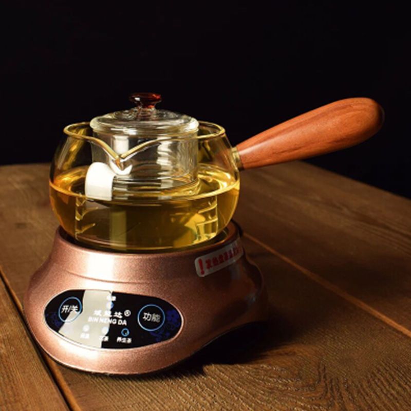 玻璃侧把茶壶迷你电茶炉耐热加厚同款煮茶器花茶壶 玫瑰金单炉➕侧把壶300ml