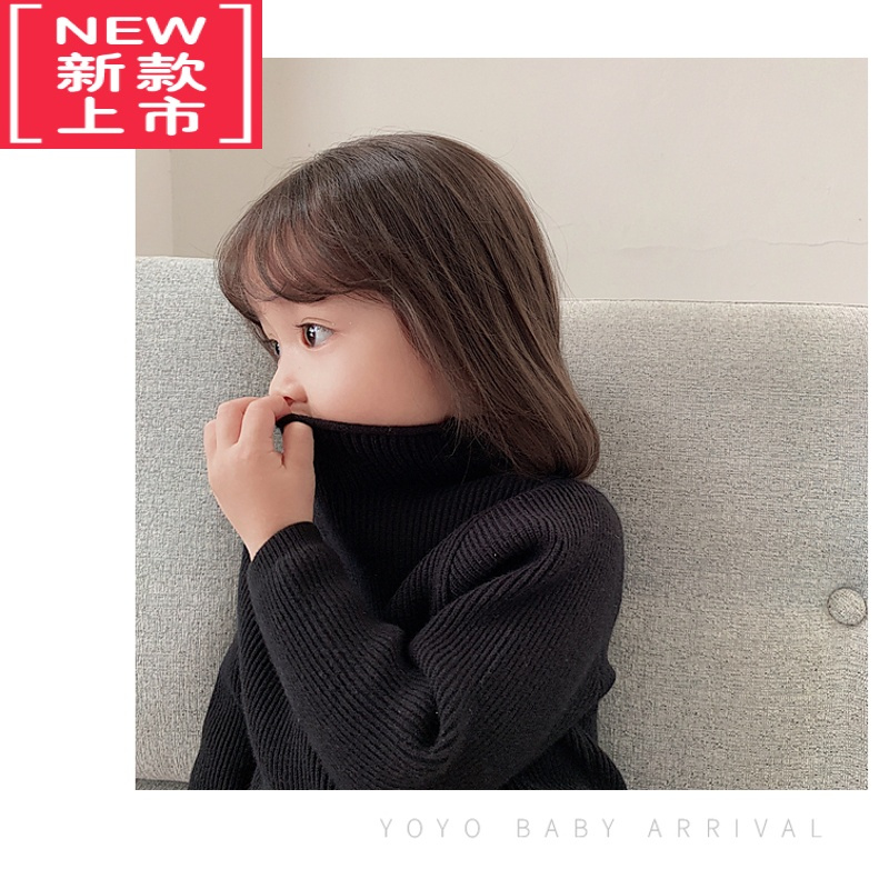 可莉允2022秋冬新款男女儿童套头毛衣宝宝洋气上衣纯色韩版加绒针织衫
