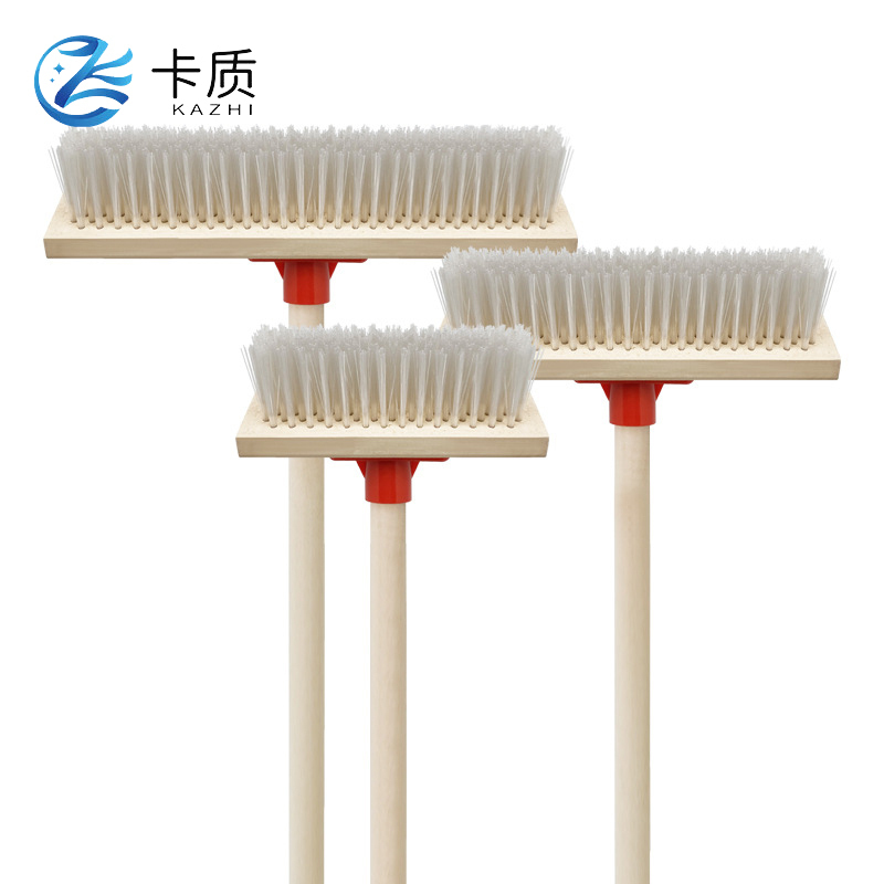 卡质 木杆白色尼龙硬毛长柄地刷 124*60*15cm 把高清大图