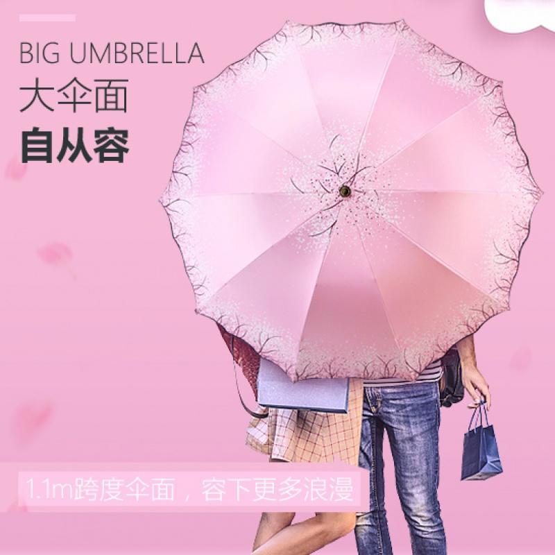 双人晴雨伞两用折叠大号太阳伞遮阳伞强防晒防女三折黑胶