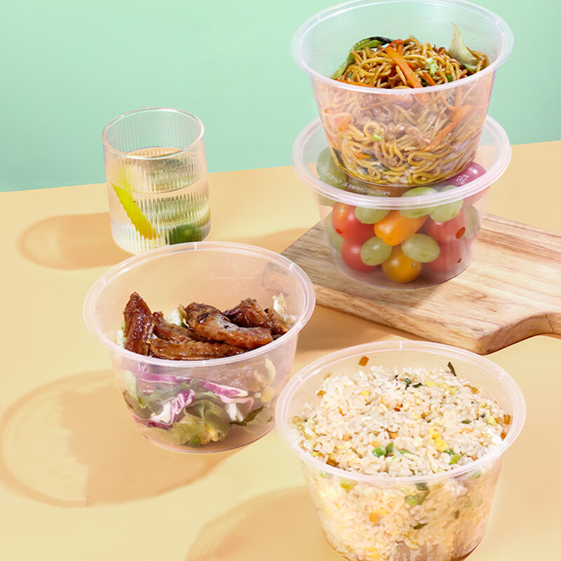 安步塔 一次性塑料碗餐盒塑料带盖圆/方1500型 1250ml 箱150套高清大图