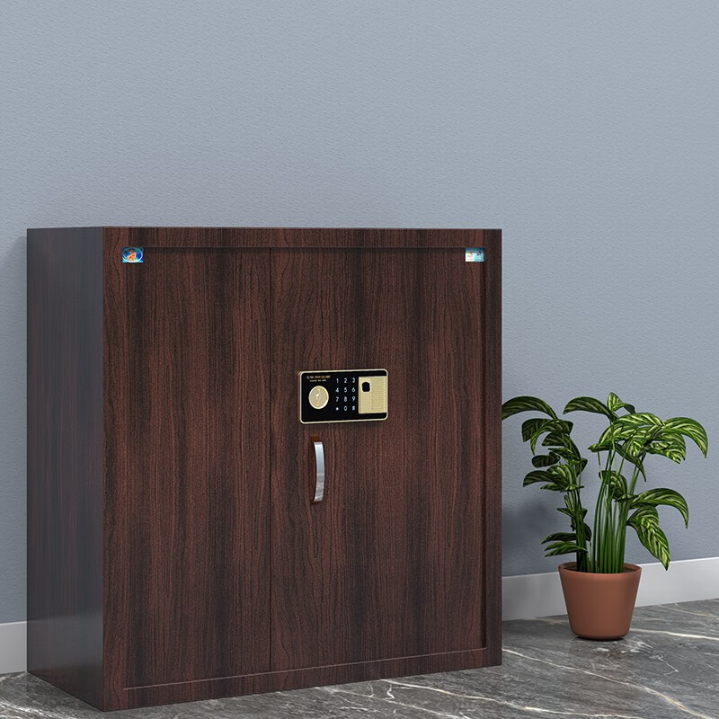 虎牌 保密柜 大型指纹密码锁钢制保险柜办公用文件柜91cm木纹色 无需钥匙