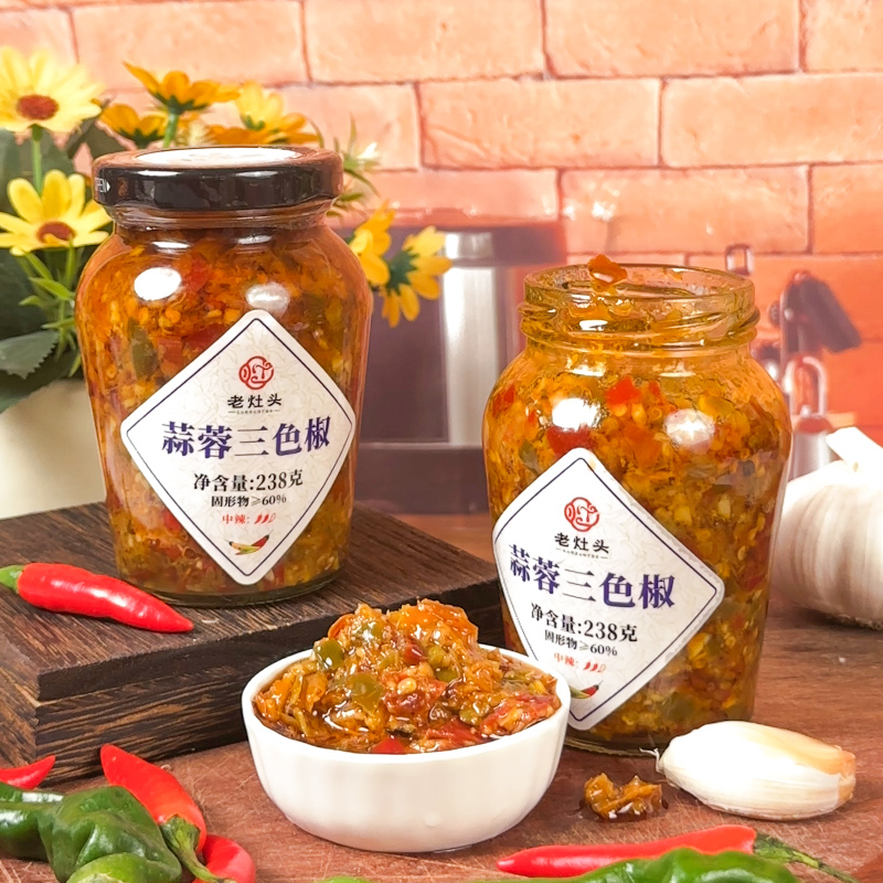 老灶头蒜蓉三色椒238g瓶装高清大图
