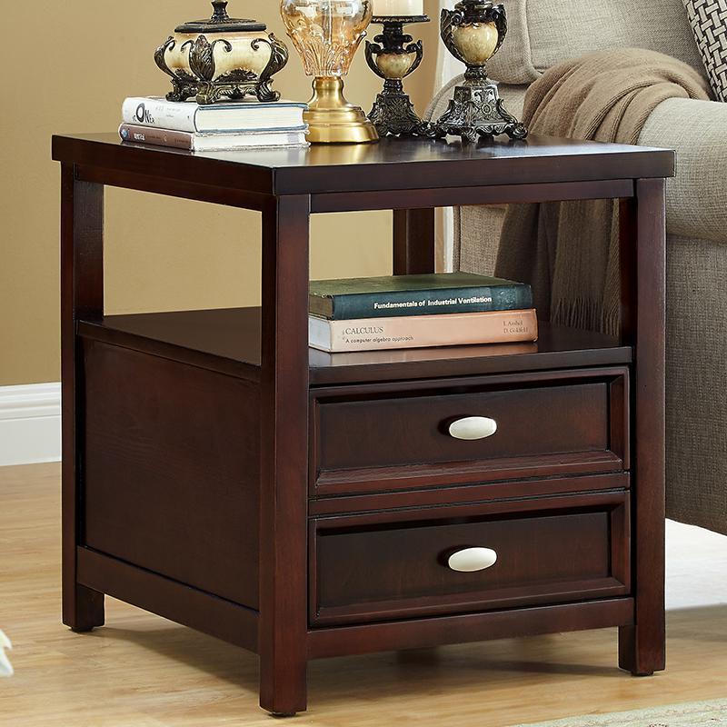 森美人美式沙发边几角几客厅小茶几边柜储物柜置物架边桌床头柜小桌子 深樱桃双抽（62*52*60）