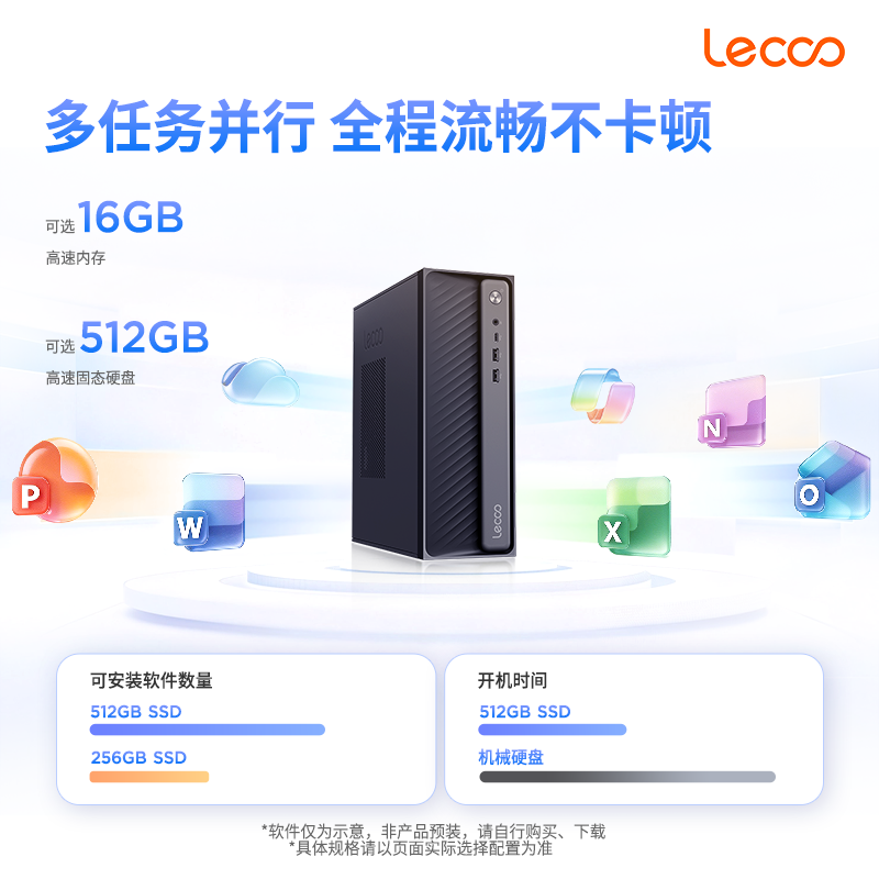 联想(Lenovo)来酷Lecoo 酷310 台式电脑整机(G6405 16G 512G固态硬盘 WIFI Win11) 23.8英寸显示器 商用办公家用学习高清大图