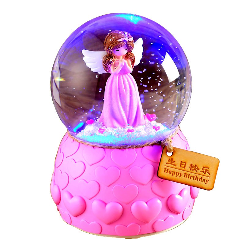 自动飘雪水晶球音乐盒八音盒雪花发光生日女生女孩公主儿童 三维工匠 粉色樱花兔高清大图